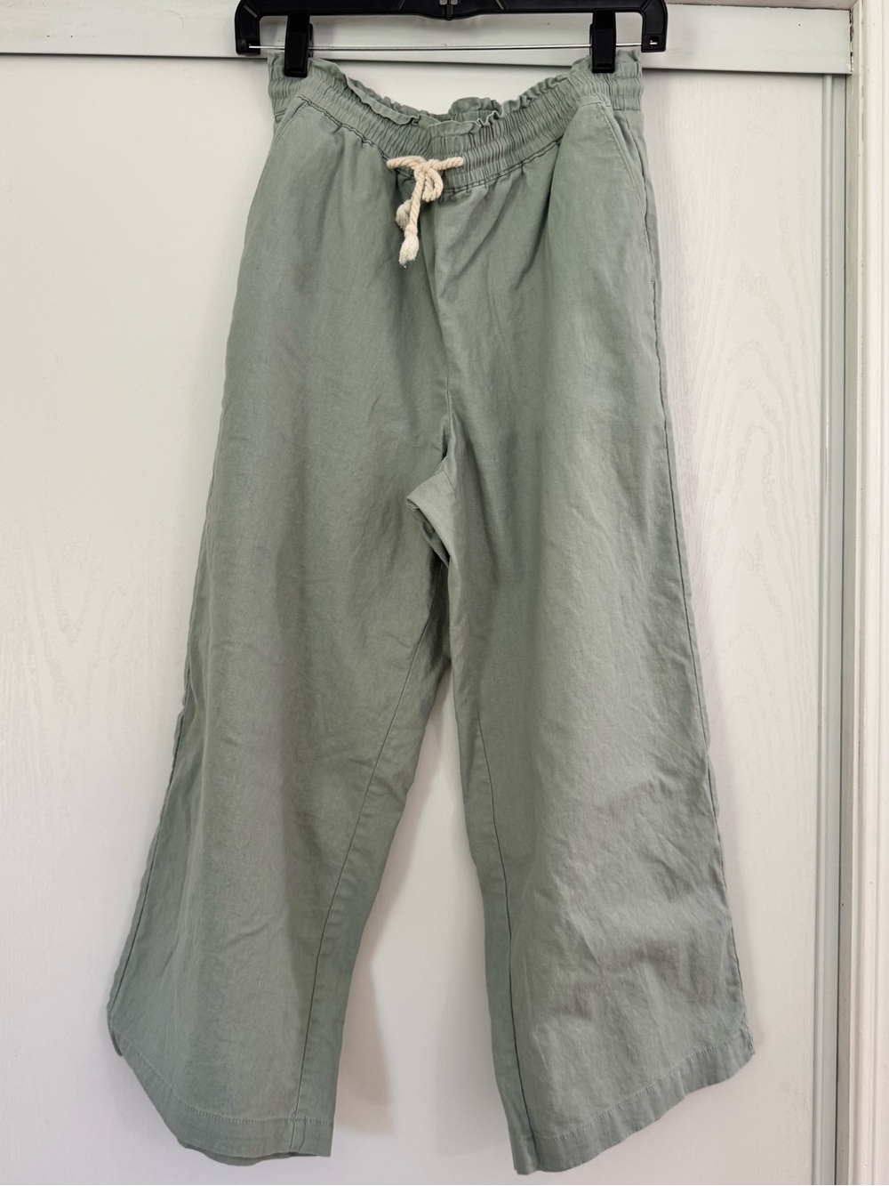 J.Crew Womens Linen Cotton Pull On Wide Leg Crop Pants Sage Green Size12P